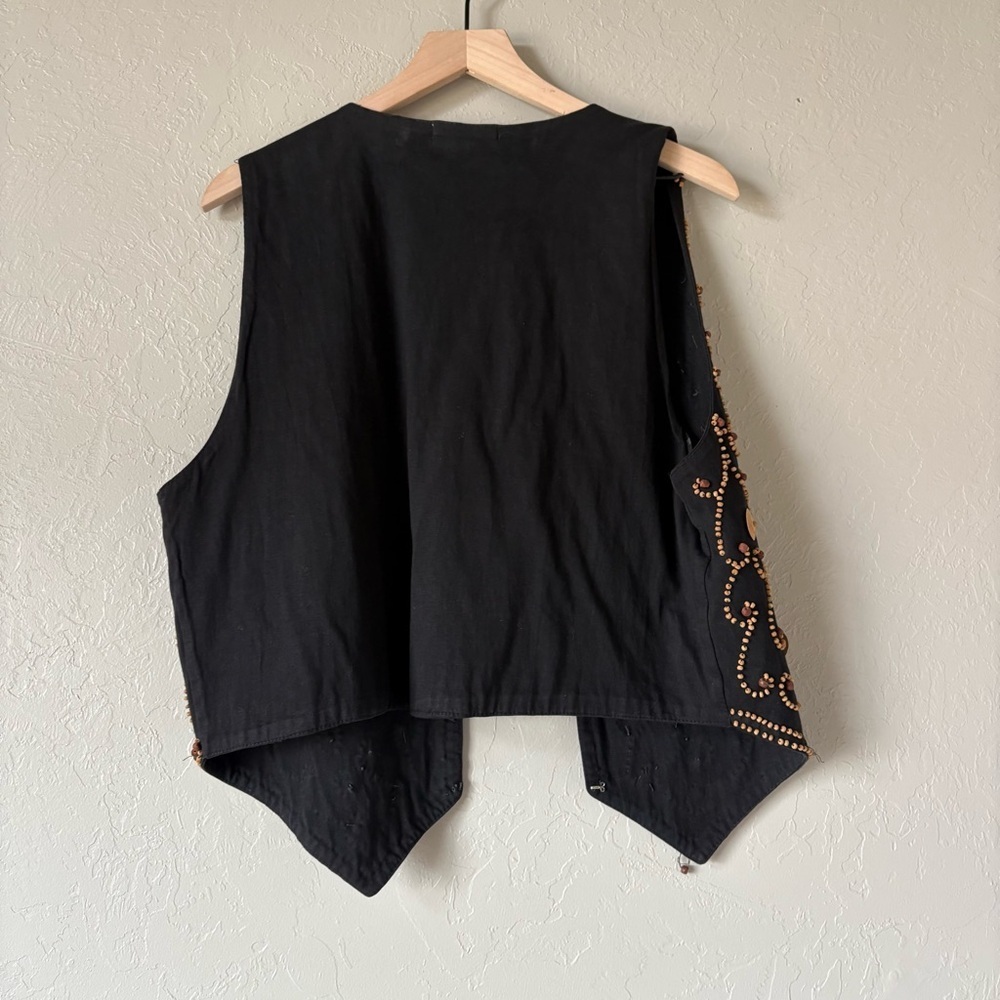 Vintage Fiber Optics Beaded Wooden Button Vest | 90s Boho Festival | L - Picture 2 of 12